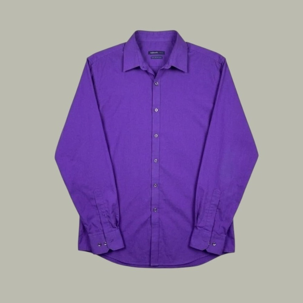 Van Heusen Mens Slim Fit Stretch Button Down Shirt Purple 15.5 34/35 MEDIUM